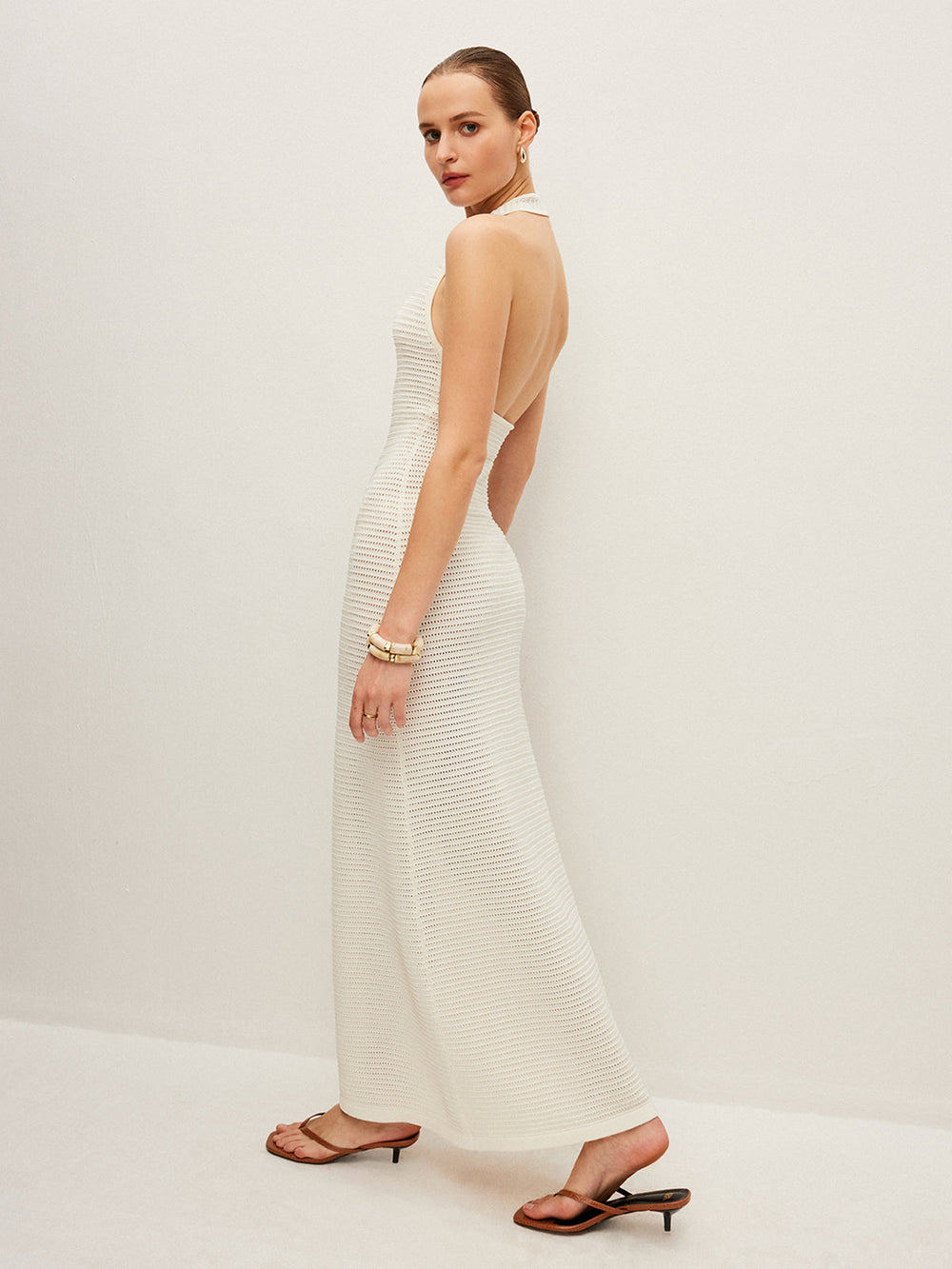 Halbtransparente Strick-Rückenfreies Kleid