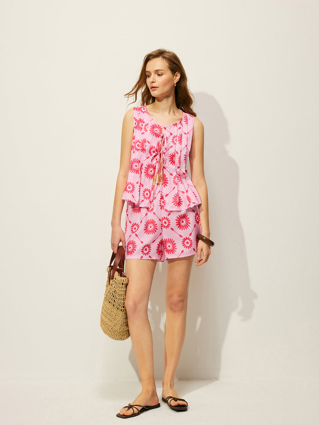 Blumenmuster-Shorts-Set Mit Taschen