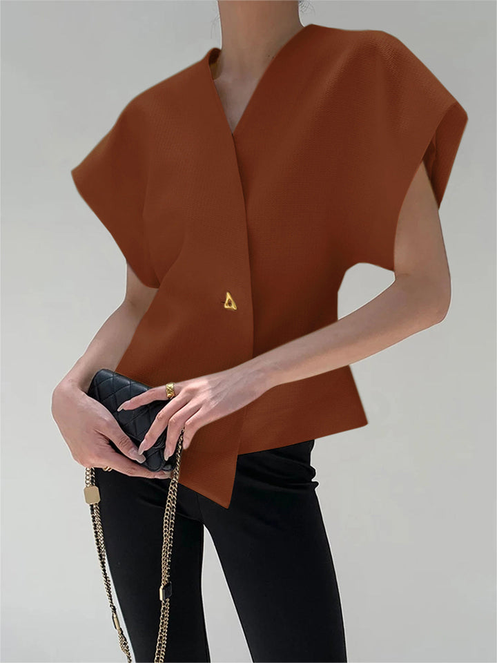 Modische V-Ausschnitt-Bluse mit Knopfleiste