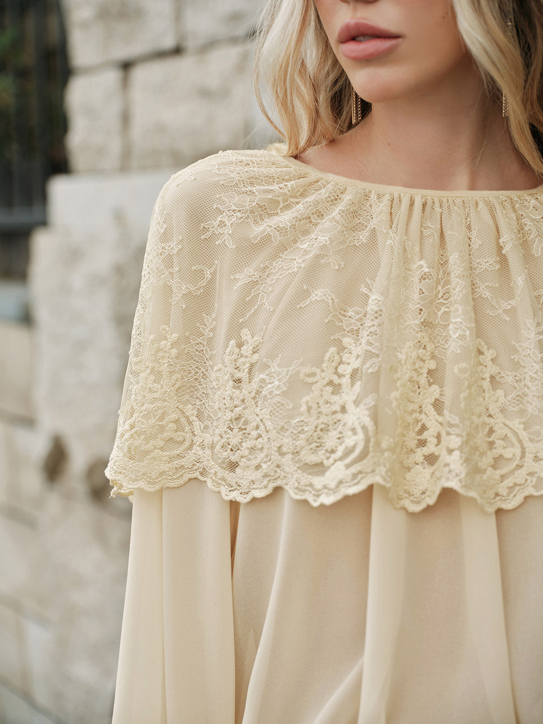 Halbdurchsichtiges Spitzen-Chiffon-Bluse
