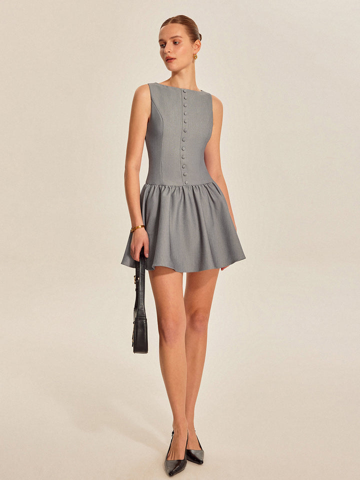 Button-Front-Kleid mit Falten und ohne Ärmel