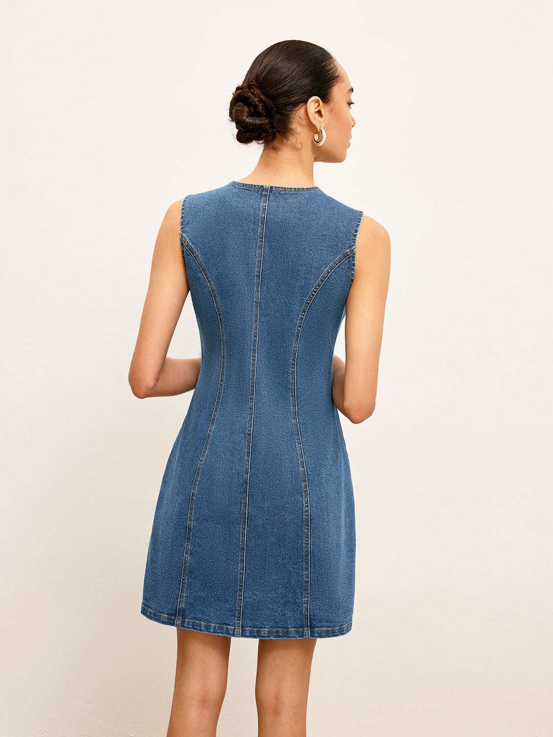 Button Detail Pockets Denim Kleid