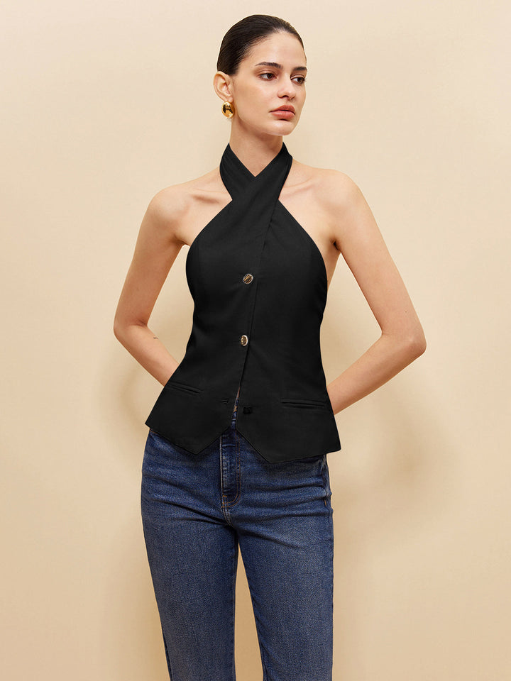 Leinen & Baumwolle Kreuz Neckholder Top