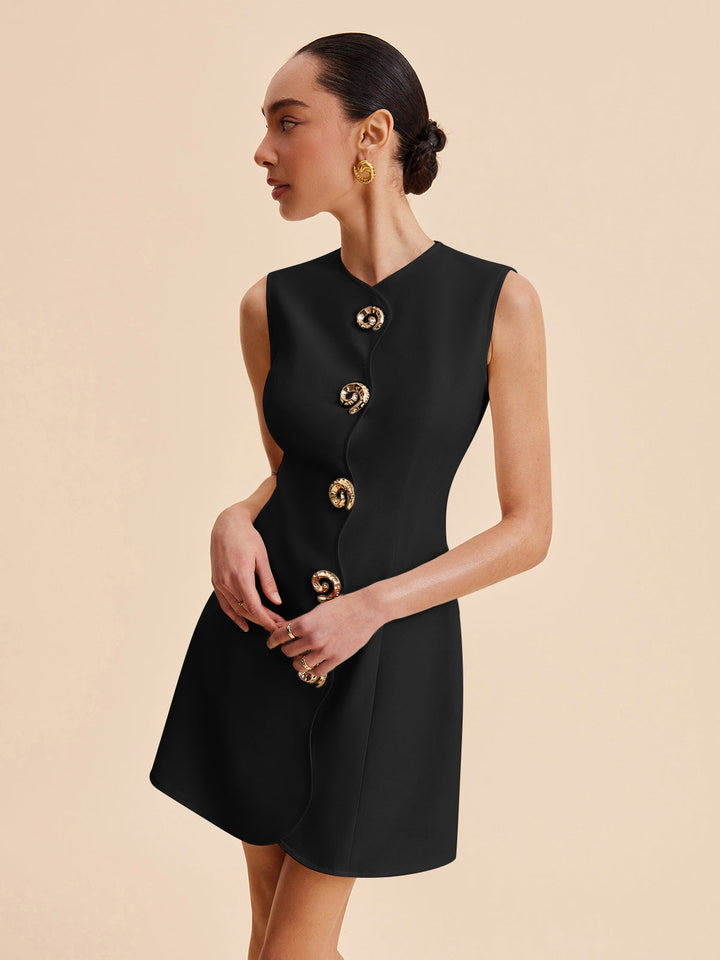 Asymmetrisches ärmelloses Kleid mit Knopfleiste