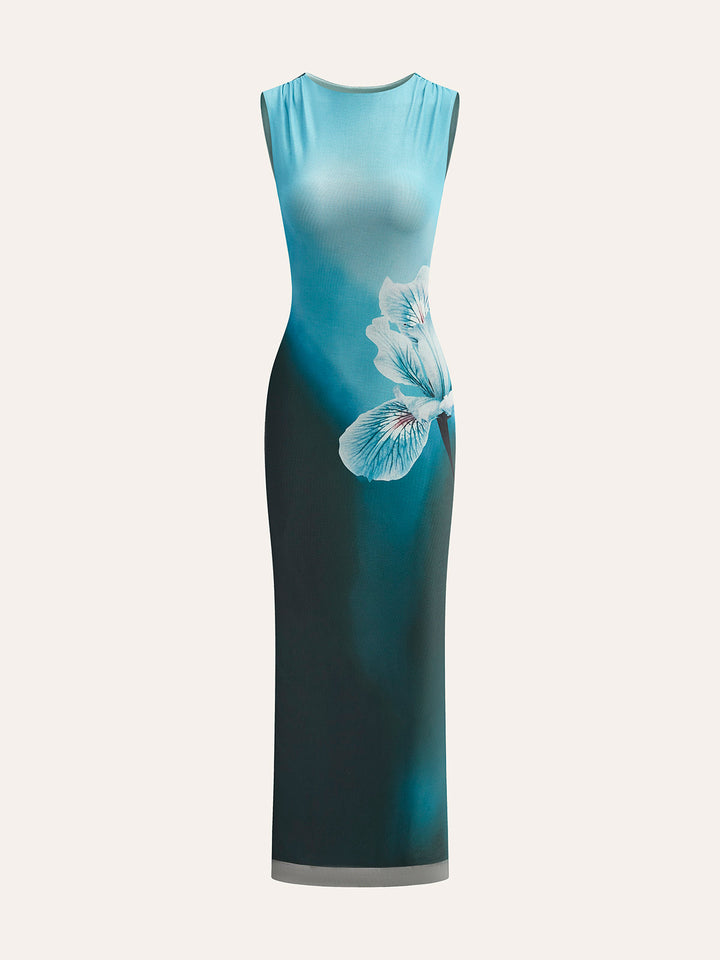 Rückenfreies Blumenmuster Ärmelloses Kleid