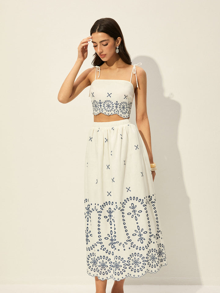 Besticktes Crop-Top mit Rock-Set