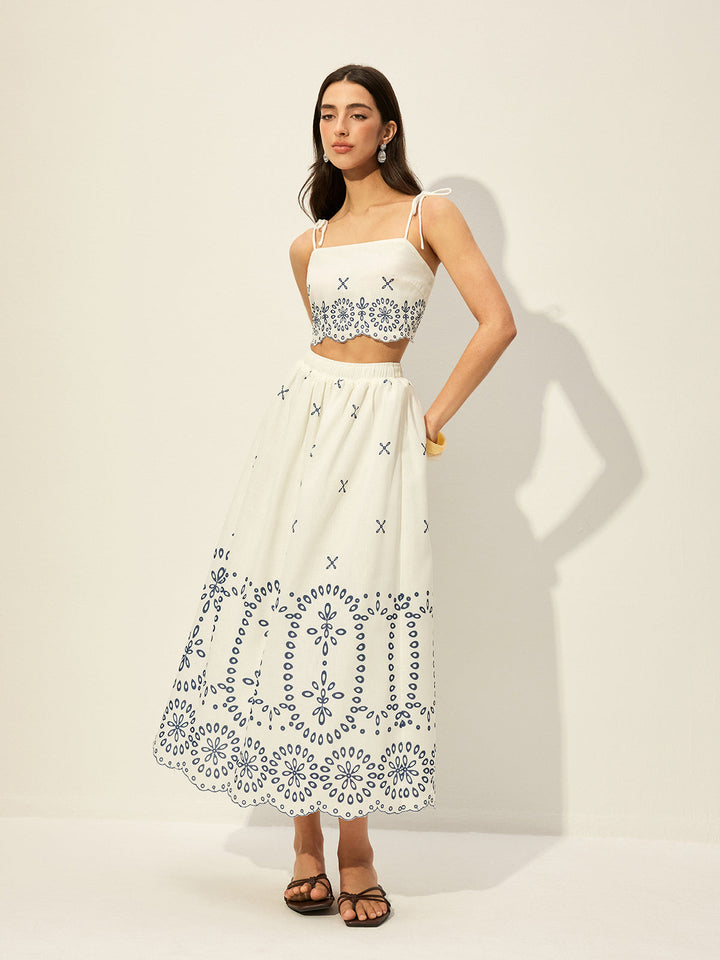 Besticktes Crop-Top mit Rock-Set