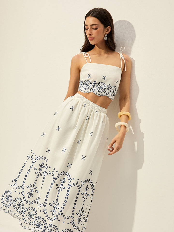 Besticktes Crop-Top mit Rock-Set