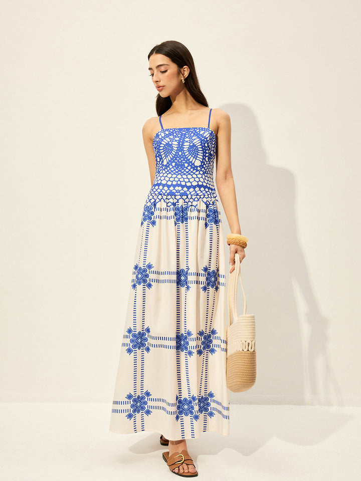 Bedrucktes Kleid mit verstellbaren Spaghettiträgern und Reißverschluss