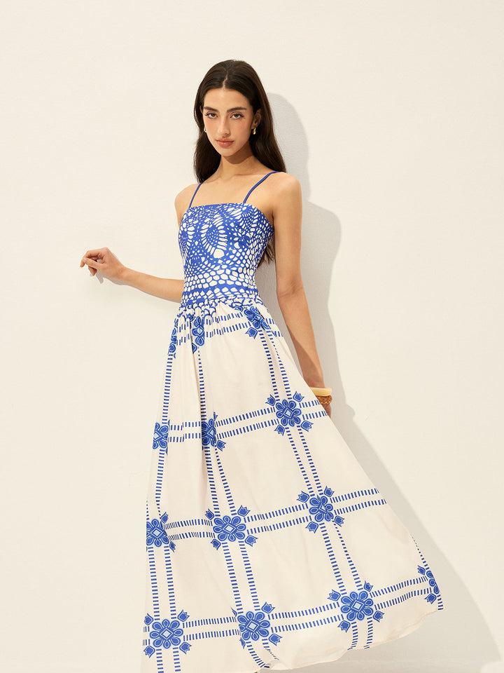 Bedrucktes Kleid mit verstellbaren Spaghettiträgern und Reißverschluss