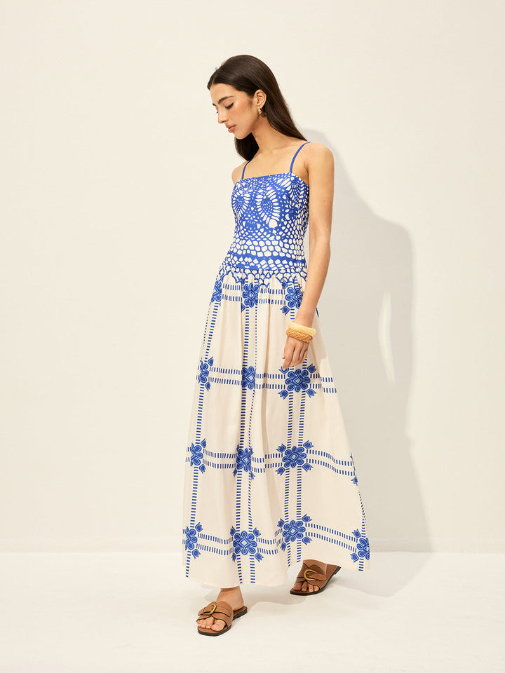 Bedrucktes Kleid mit verstellbaren Spaghettiträgern und Reißverschluss