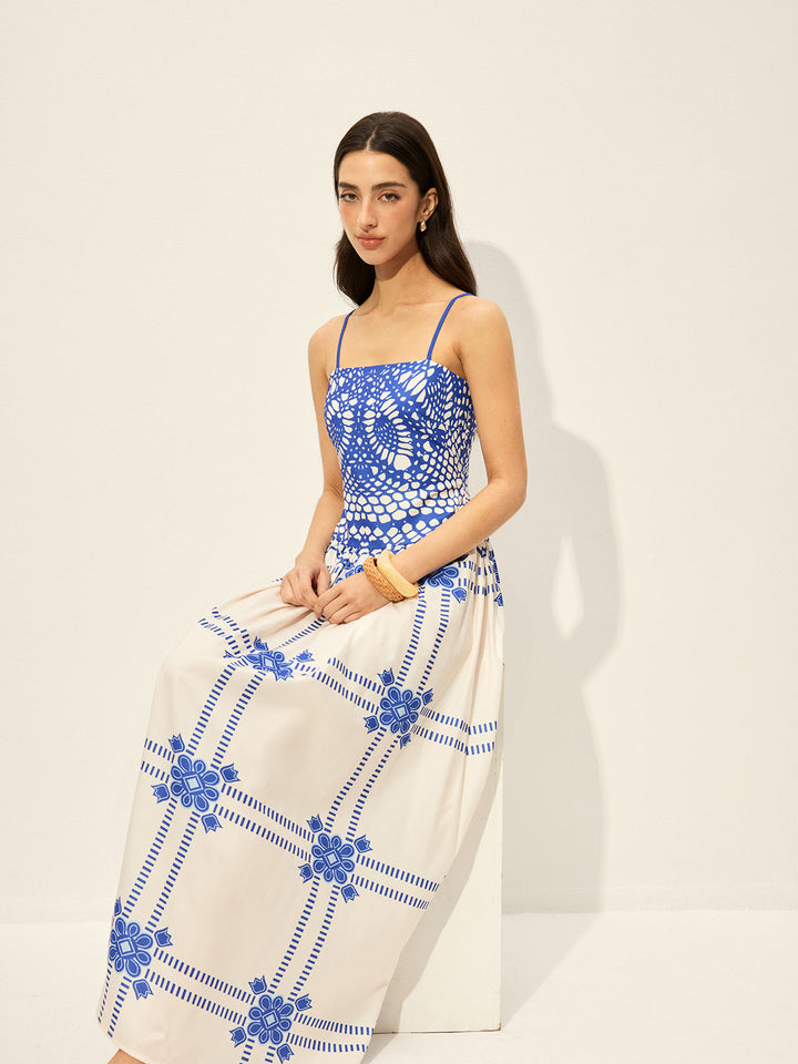 Bedrucktes Kleid mit verstellbaren Spaghettiträgern und Reißverschluss