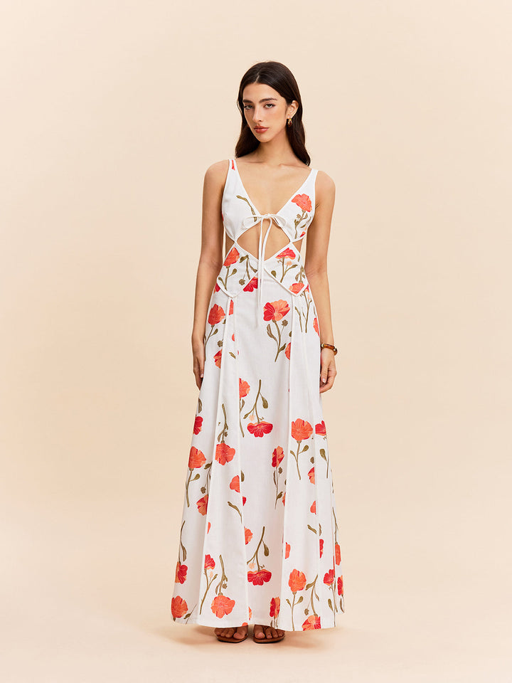 Florales Kleid mit Cut-Out und Bindeband am Rücken