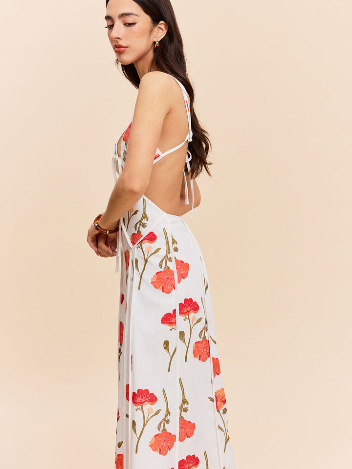 Florales Kleid mit Cut-Out und Bindeband am Rücken