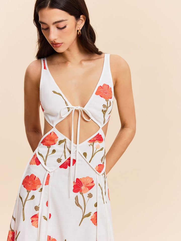 Florales Kleid mit Cut-Out und Bindeband am Rücken