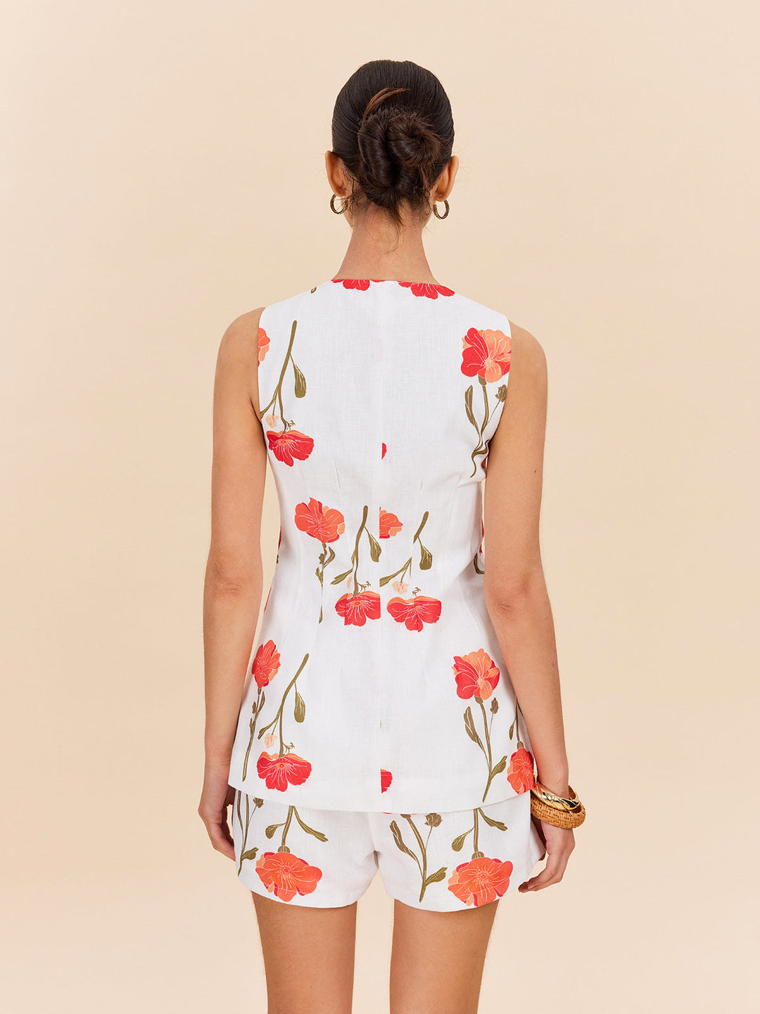 Blumenmuster-Shorts-Set mit Knopfleiste vorne