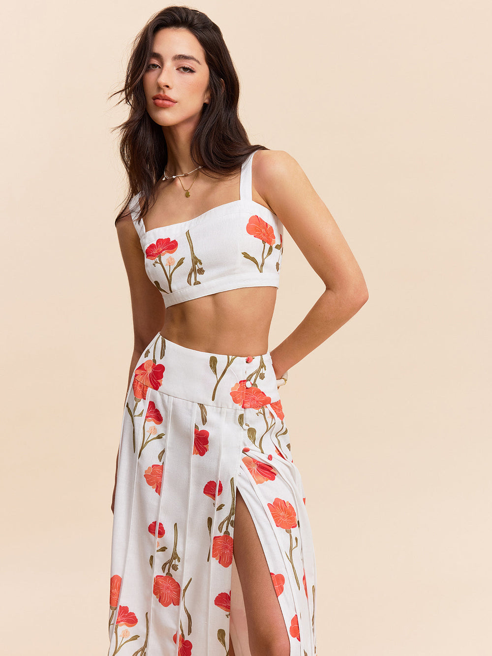 Blumen-Crop-Top mit Rock-Set