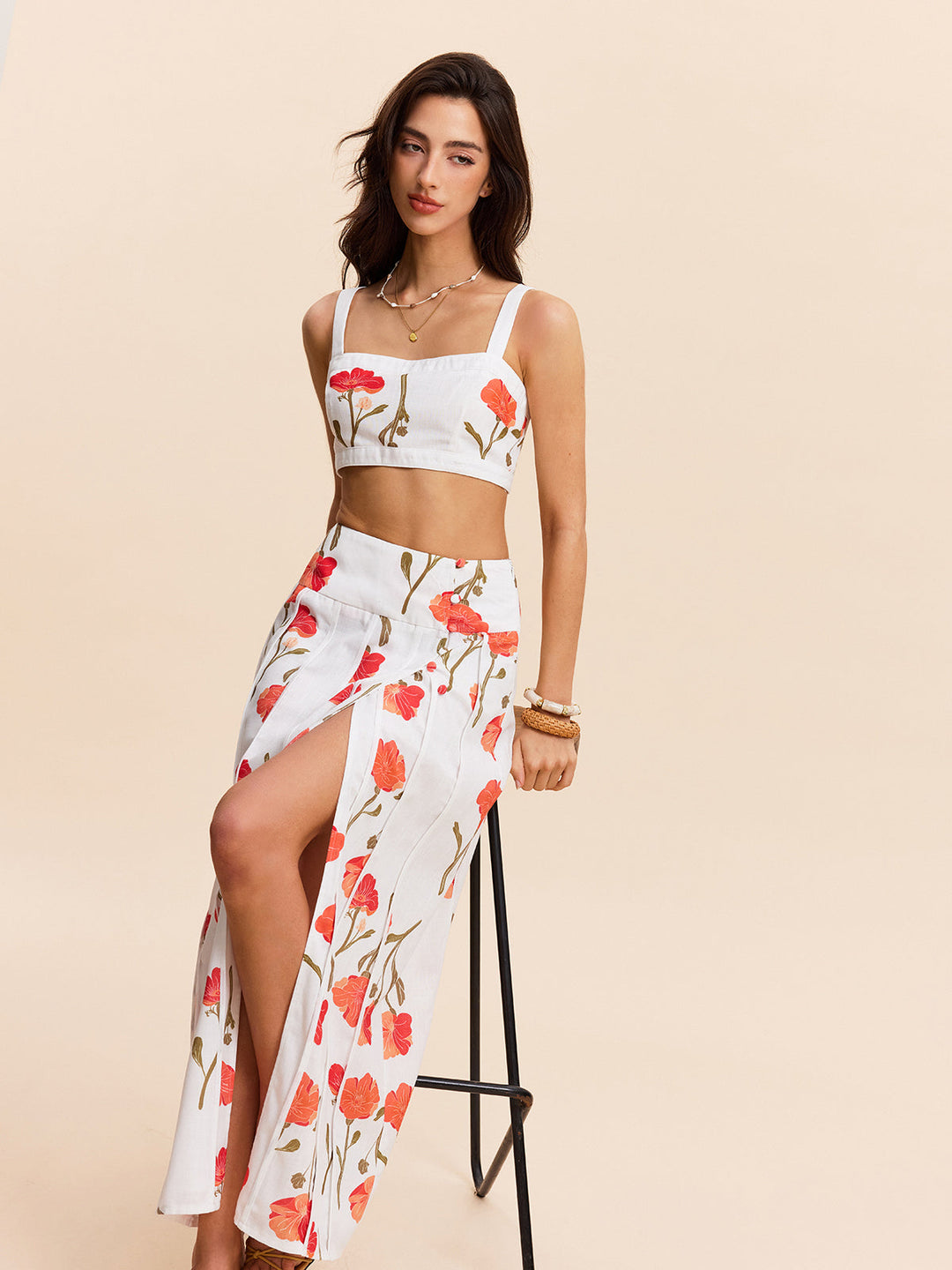 Blumen-Crop-Top mit Rock-Set