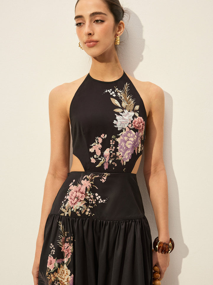 Kleid mit Blumenprint, Neckholder und Cut-Out-Detail
