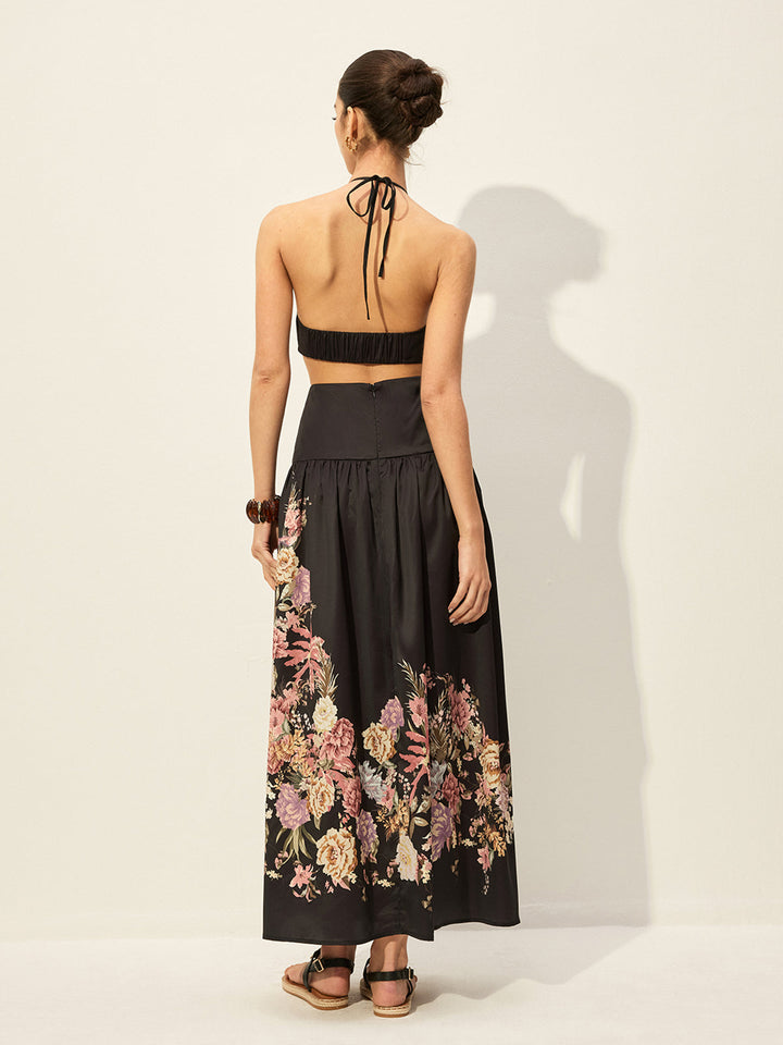 Kleid mit Blumenprint, Neckholder und Cut-Out-Detail