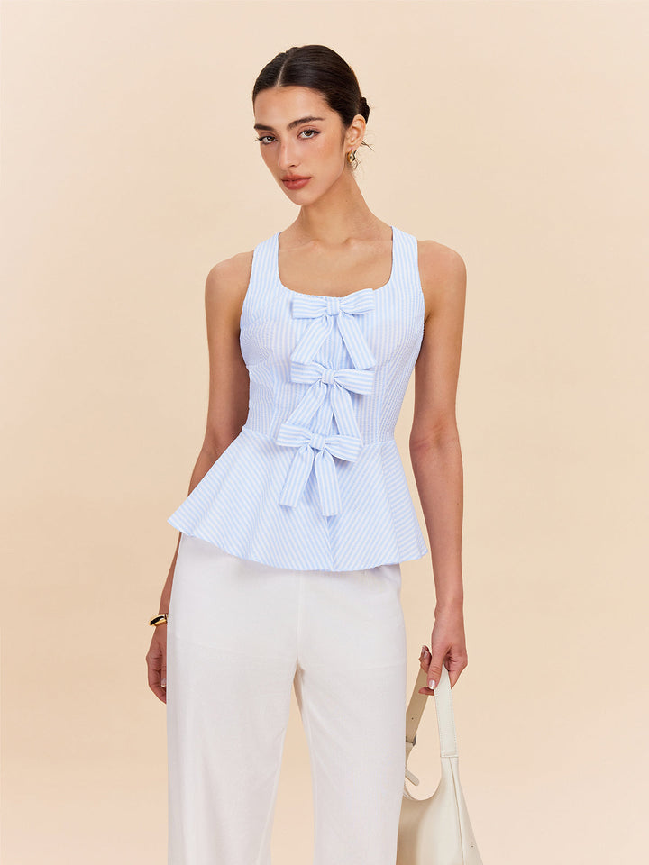 Gestreifte Schößchenbluse mit Schleifendetails