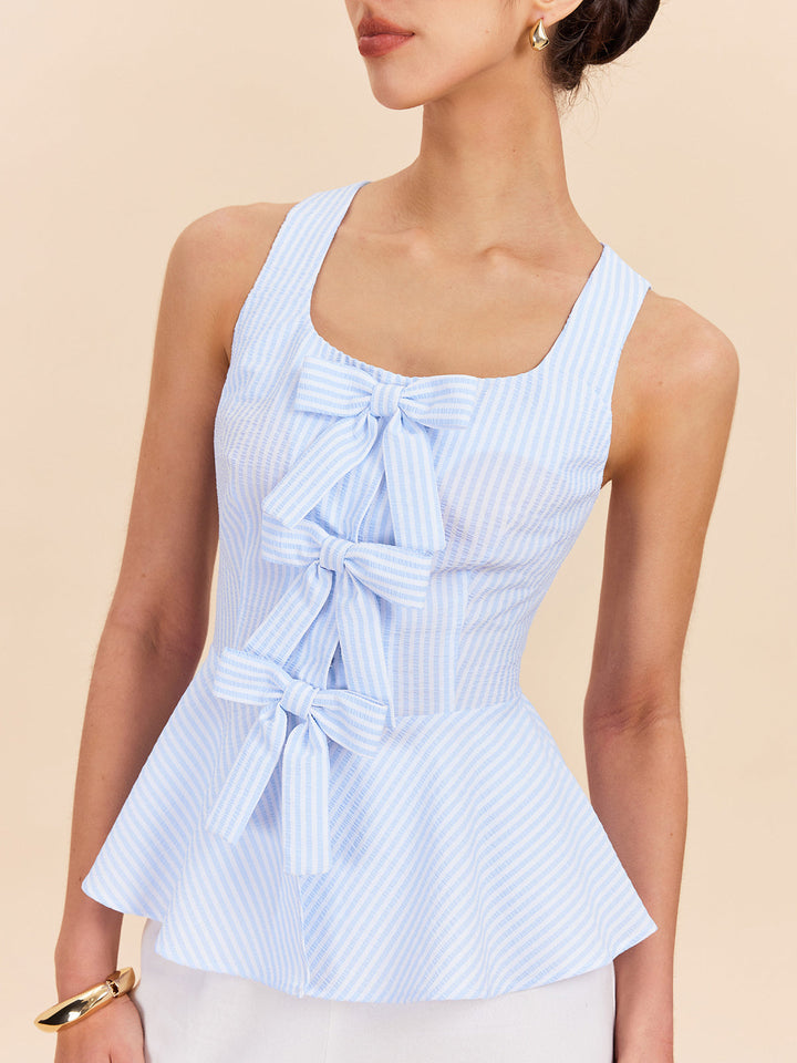 Gestreifte Schößchenbluse mit Schleifendetails
