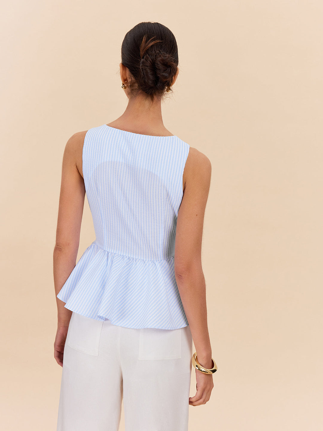 Gestreifte Schößchenbluse mit Schleifendetails