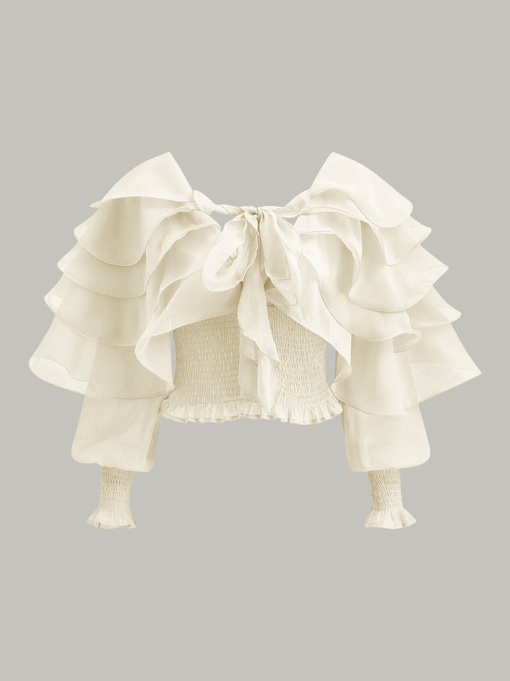 Halbtransparente Chiffon-Bluse mit Rüschen und Rückenausschnitt