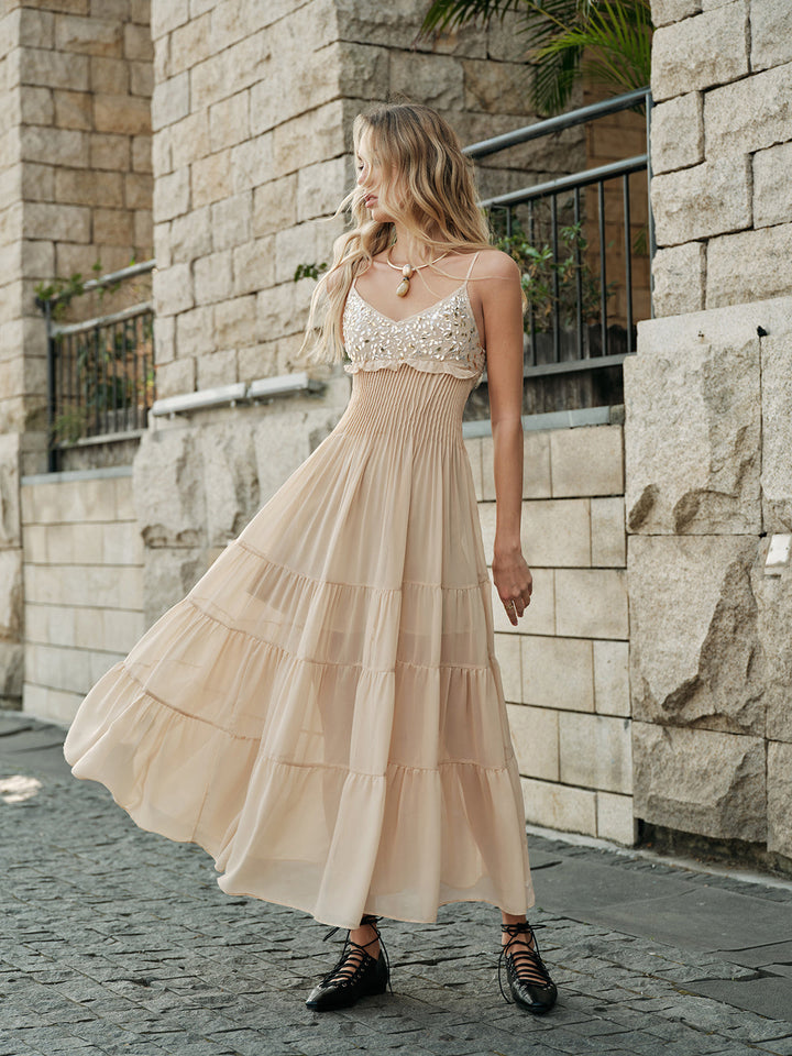 Halbtransparente Bestickte Bustier Stufenkleid