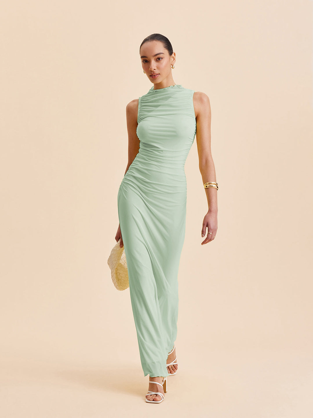 Mesh Ruched Ärmelloses Kleid