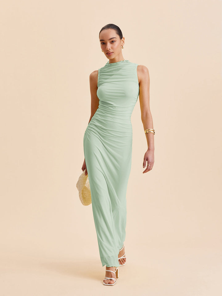 Mesh Ruched Ärmelloses Kleid