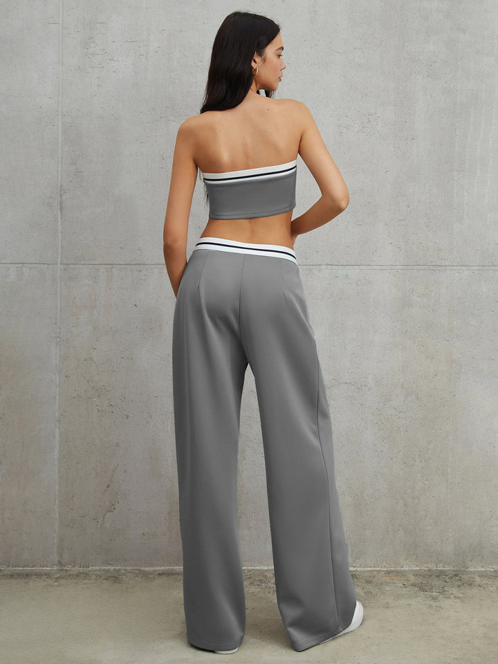 Tube Top Zweiteiler Kontrastbundhose Set