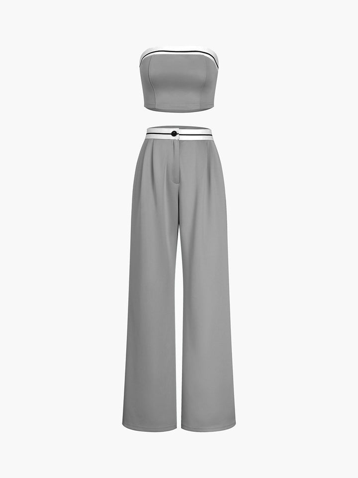 Tube Top Zweiteiler Kontrastbundhose Set