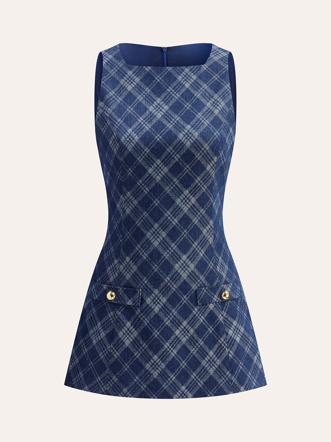 Denim Kleid mit Rundhalsausschnitt, Zierknöpfen und Taschen