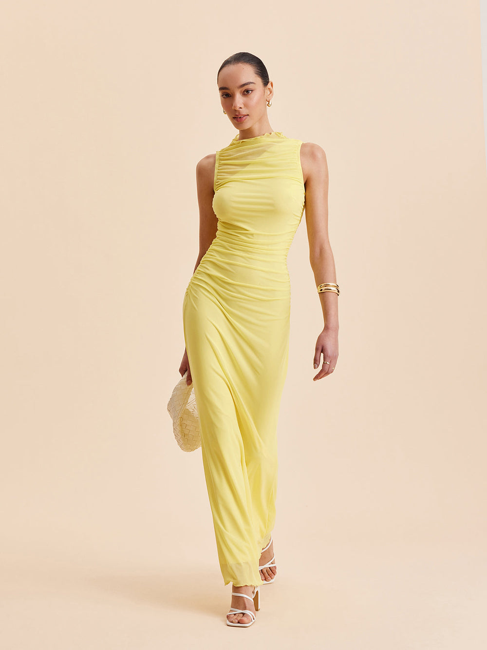 Mesh Ruched Ärmelloses Kleid