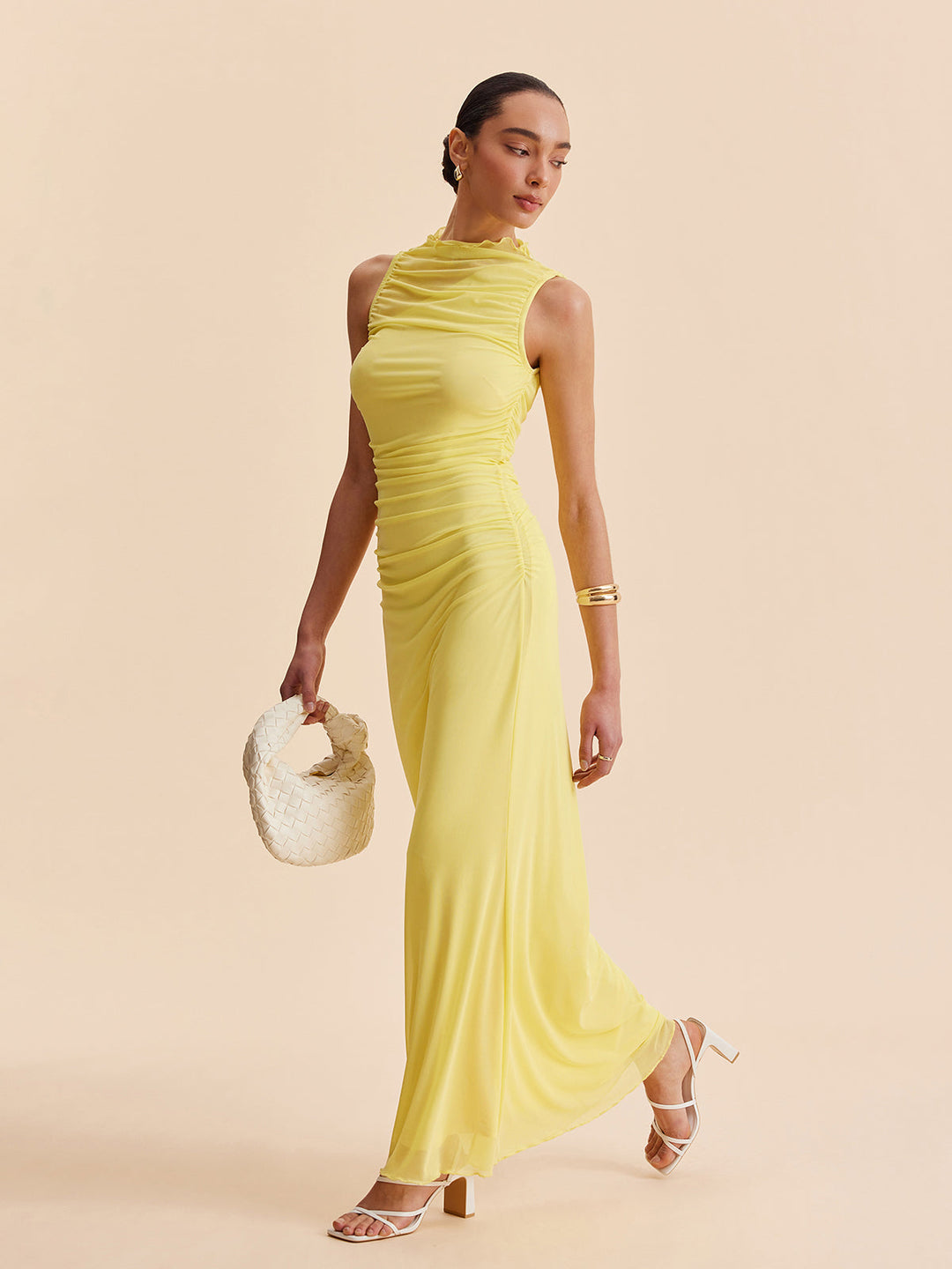 Mesh Ruched Ärmelloses Kleid