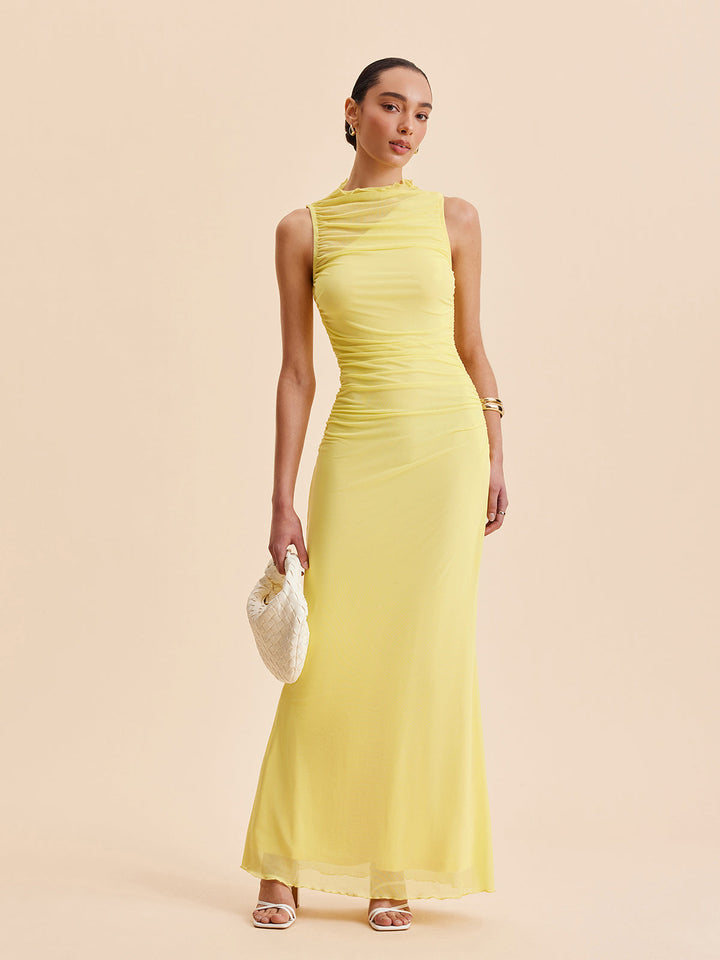 Mesh Ruched Ärmelloses Kleid