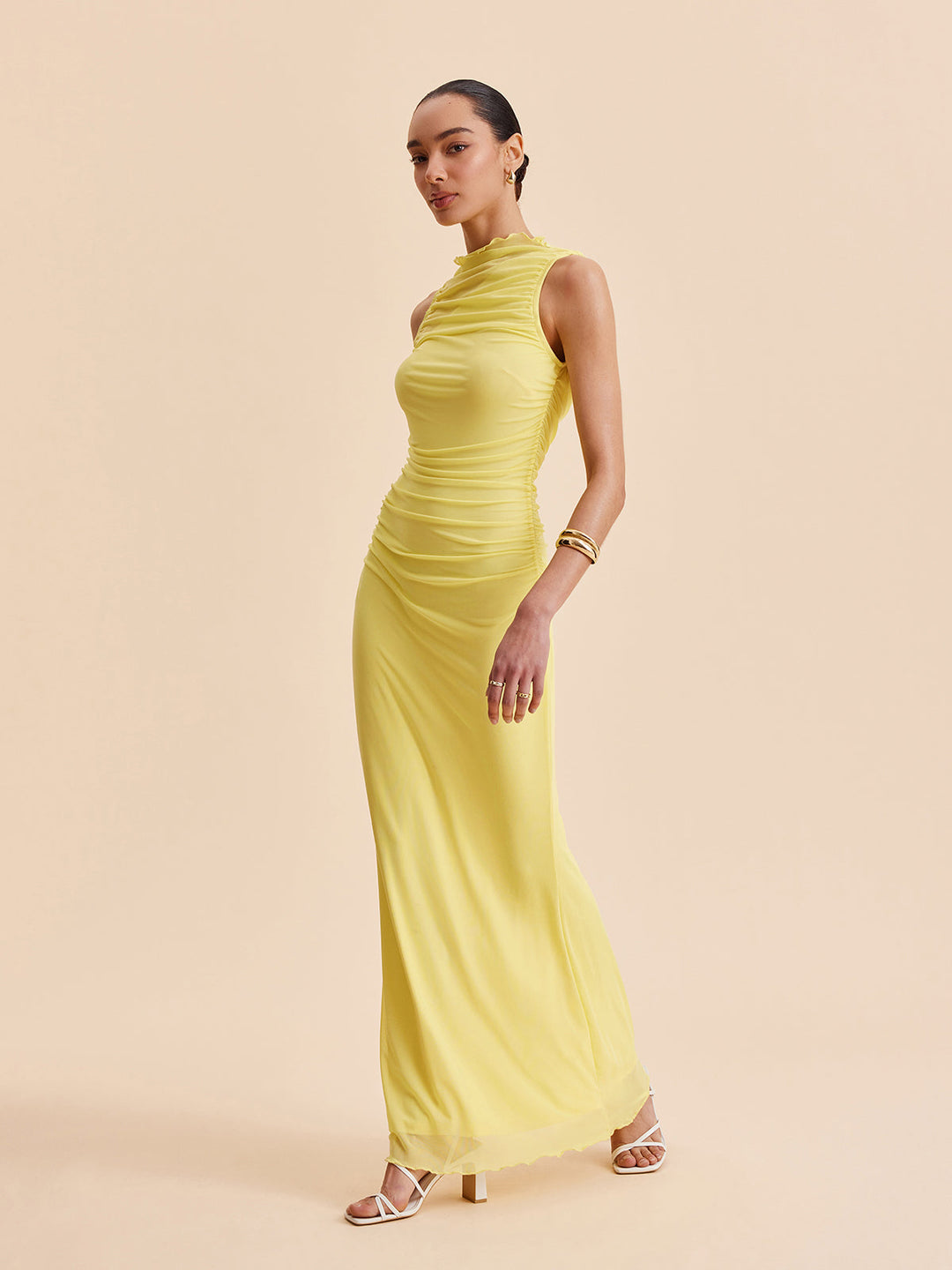 Mesh Ruched Ärmelloses Kleid