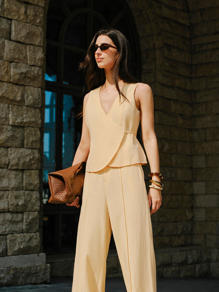 Baumwoll- & Leinen-Wickeltop mit Hose Set