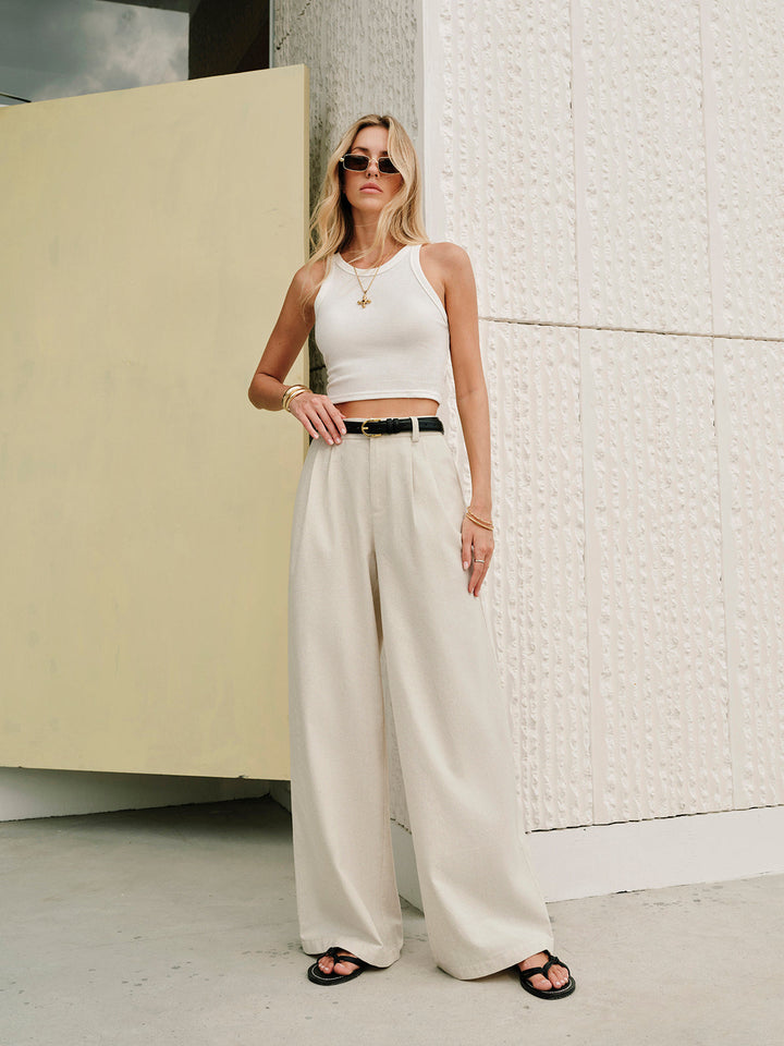Baumwoll- und Leinenhose mit mittlerer Taille