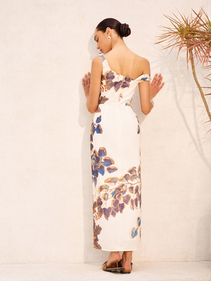 Boho Print Asymmetrischer Halsausschnitt Reißverschluss Schlitz Kleid