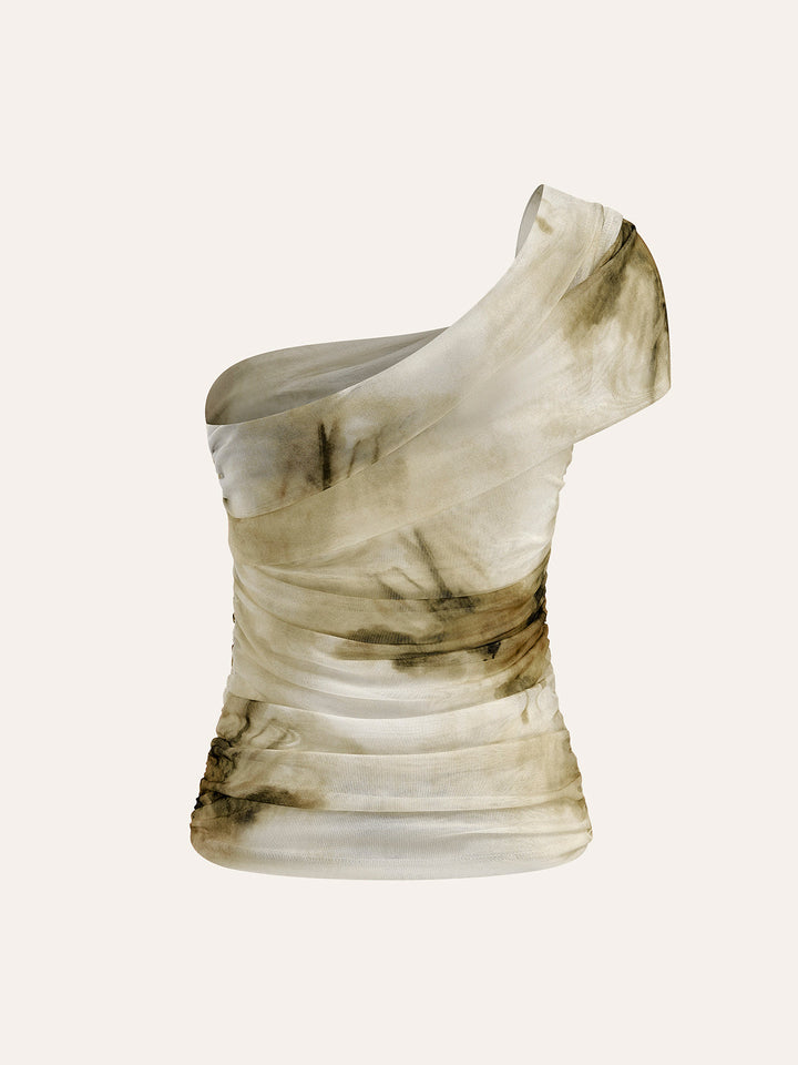Semi-Sheer One-Shoulder Top