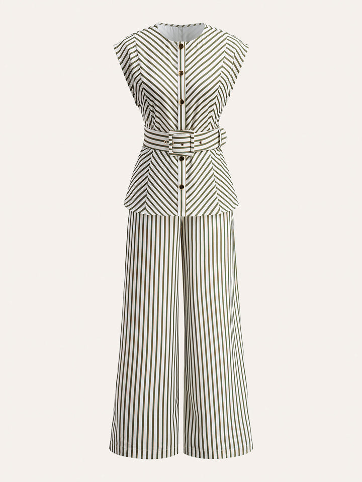 Gestreiftes Rundhals-Shirt Aus Metall Mit Gürtel