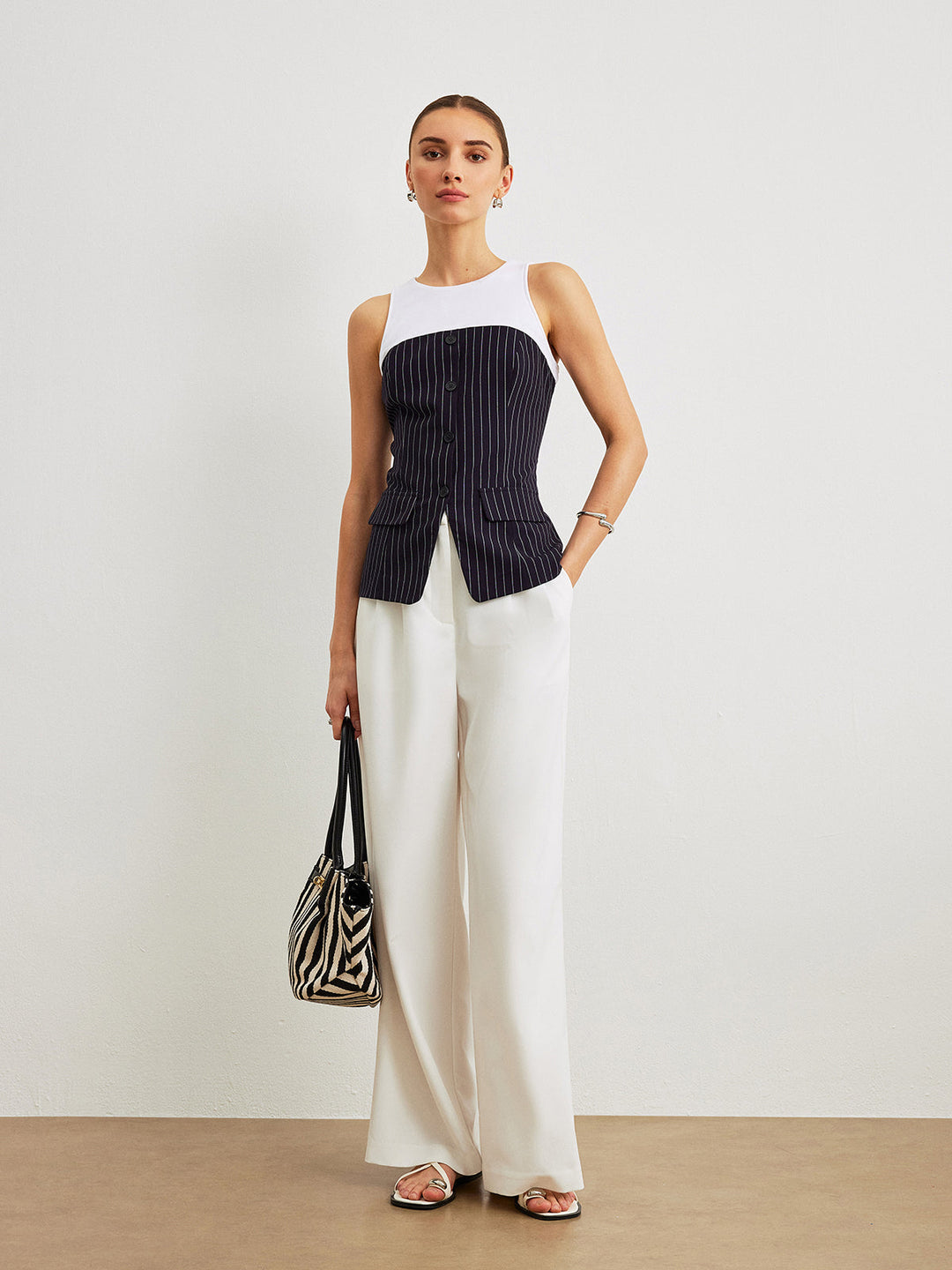 Pinstripe Button Detail Top Mit Dekor Taschen