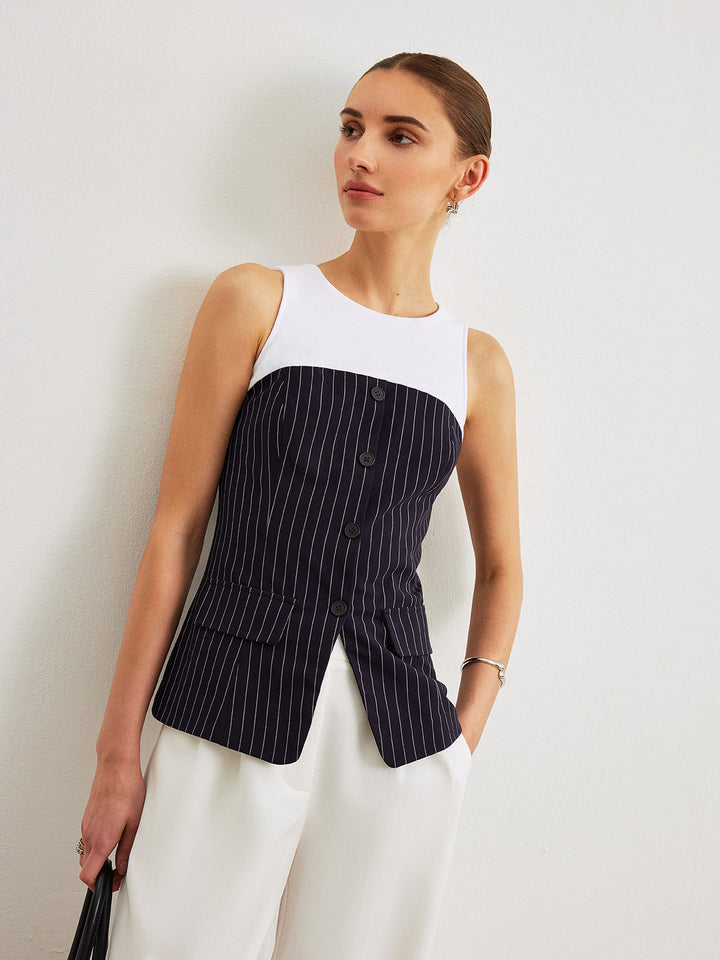 Pinstripe Button Detail Top Mit Dekor Taschen