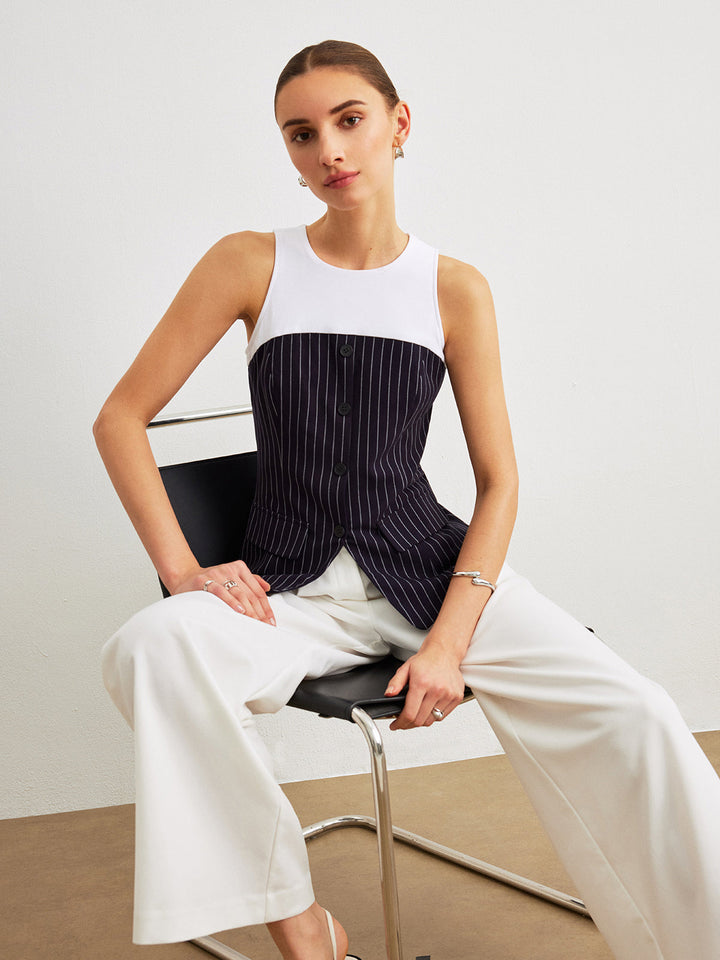 Pinstripe Button Detail Top Mit Dekor Taschen