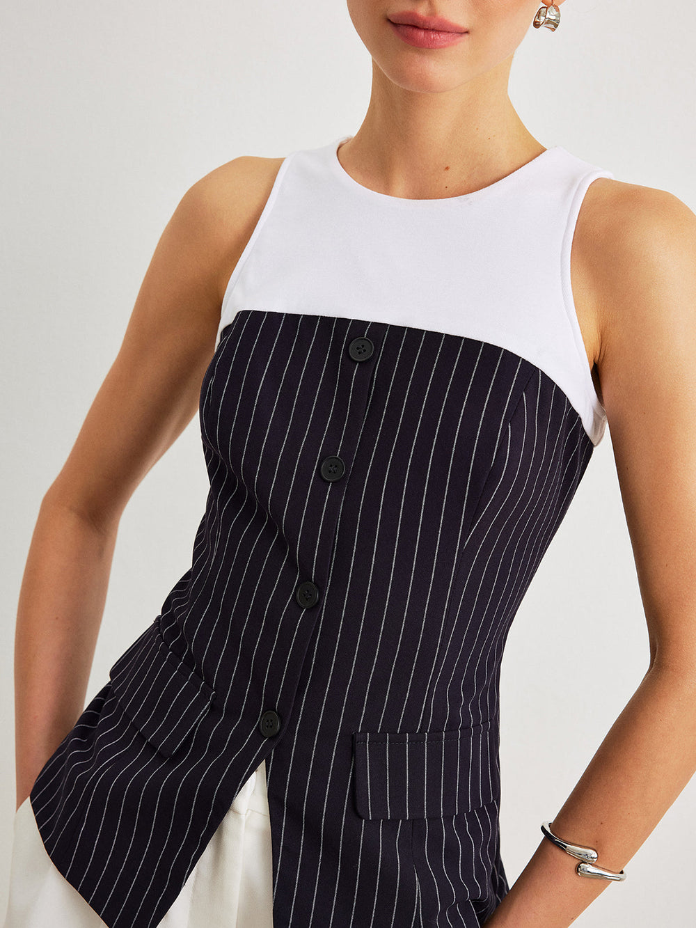 Pinstripe Button Detail Top Mit Dekor Taschen