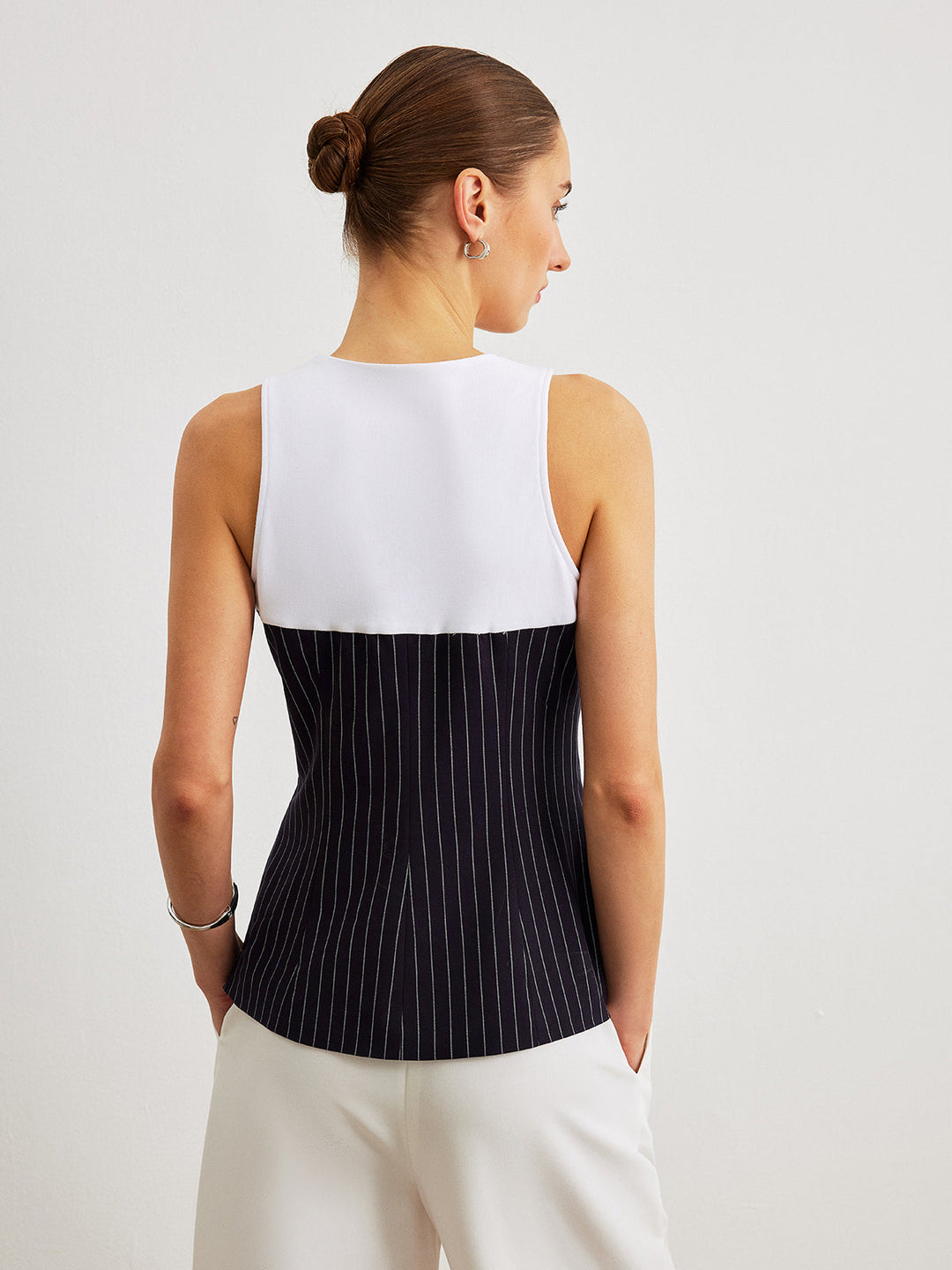 Pinstripe Button Detail Top Mit Dekor Taschen