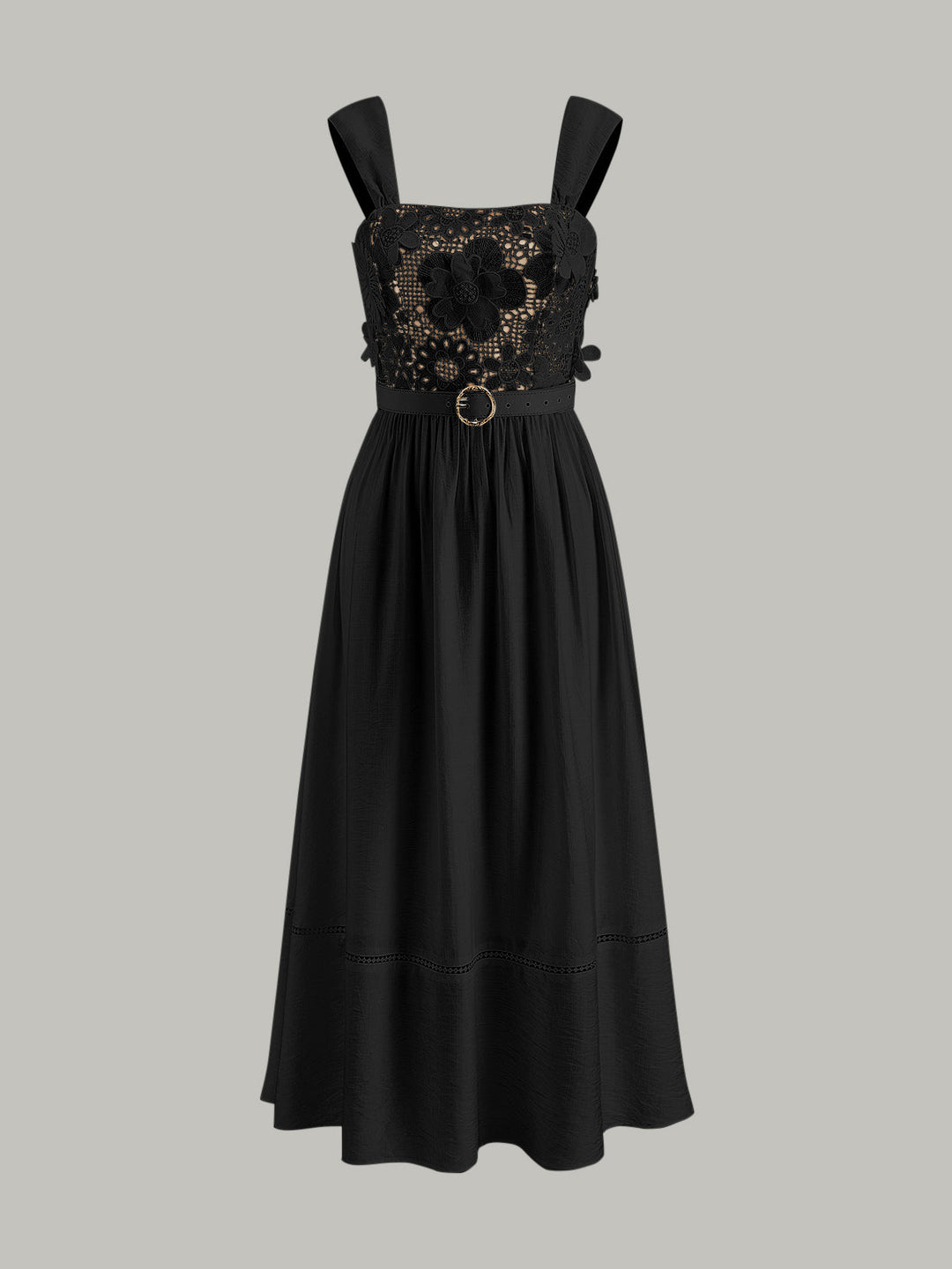 Baumwoll-Kleid mit Blumenspitze und Gürtel