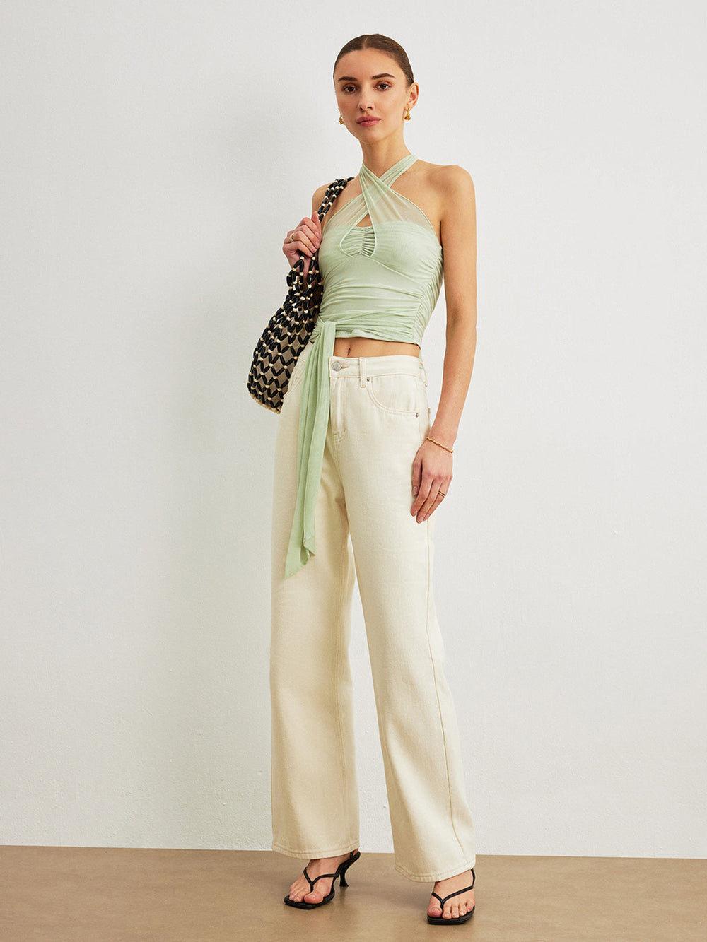 Criss-Cross Neckholder Leinen Crop Top